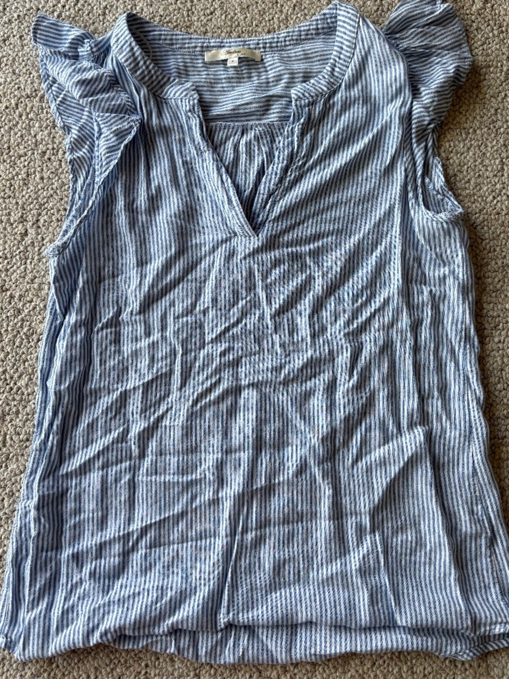 Andree by Unit Blue Striped Ruffle Blouse S Nautical Preppy